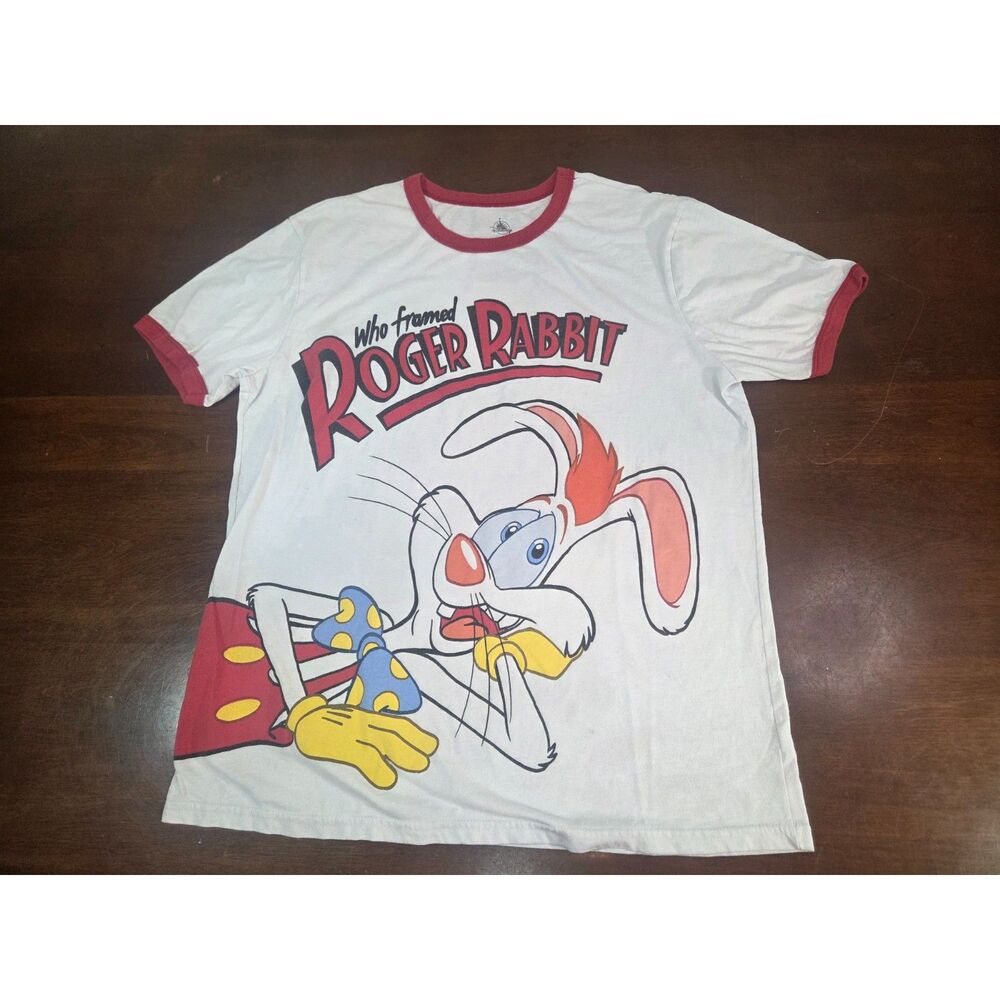Vintage Who Framed Roger Rabbit Disney Ringer T‑Shirt L Red Trim Graphic